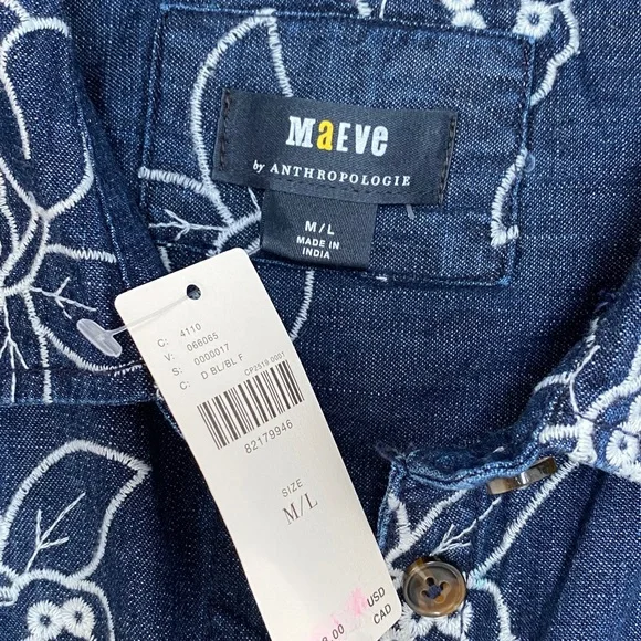 Anthropologie Maeve Oversized Embroidered Shirt - Picture 7 of 15